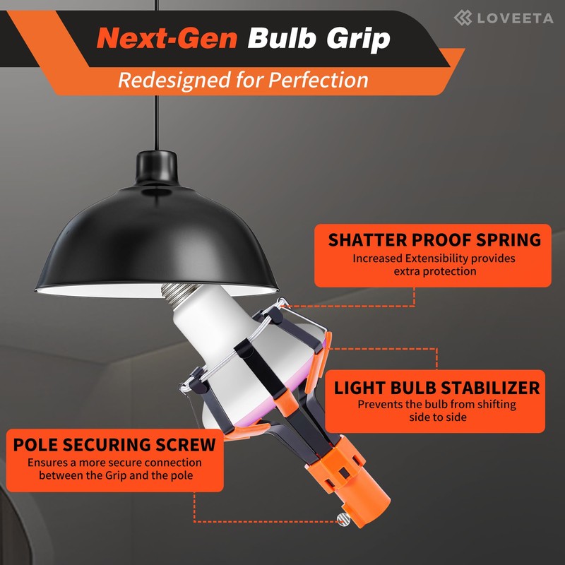 LOVEETA® Gen2 12Ft [18Ft Reach] Lightweight Extendable Light Bulb Changer