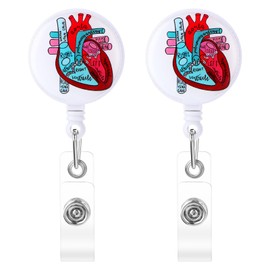 Andibro Pack of 2 Anatomy Nurse Badge Holder, Retractable Heart Badge Holder with Crocodile Clip, Name Plate, ID Holder, Creative Pattern, Nurse Accessories, Doctor, Office, Clinic
