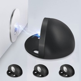 Door Stoppers 4 Pack, Magnetic Door Stop, Self Adhesive, Black Floor Door Stops for Bottom of Door, Brushed Satin Stainless Steel, Magnetic Door Catch Door Holder