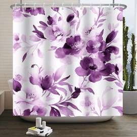 Canessioa Boho Floral Shower Curtain Modern Abstract Watercolor Flower Bathroom Curtain Aesthetic Plant Polyester Shower Curtain Sets for Bathroom Extra Long 72x72 in with 12 Hooks