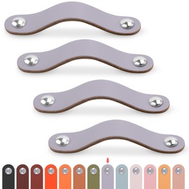 LEREATI Leather Handles for Furniture, Pack of 4 Cabinet Handles with Screws, Furniture Handles, Vintage Drawer Handle, Knobs, Furniture Handle, Leather for Kitchen Cabinets, Cabinets, Bathroom (Grey,