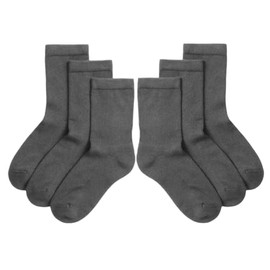JUNGANRHA® Boys Girls Kids Children Back to School Uniform Rich Cotton Breathable Trainer Athlete Seamless Plain Ankle Cushioned Crew Grey Socks | Size 6-8½ | Pack of 6
