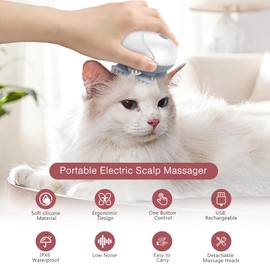 LOFICOPER Electric Scalp Massager, Pet Massager for Dogs and Cats, Handheld Electric Scalp with 4 Rotating Massage Heads, 96 Massage Nodes, for Pet Relaxation, Soothing Mood