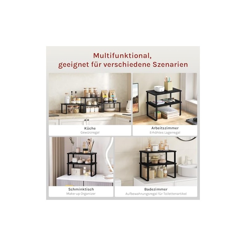 WOLTU Spice Rack, Set of 4, Stackable Kitchen Shelf, Worktop,