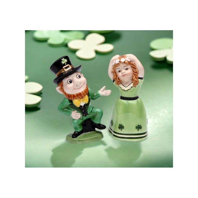 Fine Ceramic Irish Dancing Leprechaun and Girl Salt & Pepper