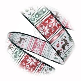 The New Christmas Sweater Reindeer Print Red Green Brown White Wired Ribbon 1.5" W X 10 Y Perfect for Crafting, Gift Wrapping, and Decorating Ribb1w01963