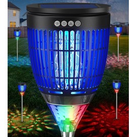 All in 1 Solar Bug Zapper Outdoor, Flame & Projection Mode, Auto/Manual Modes, 4200V Electric Mosquito Killer with High Powered, IPX5 Waterproof Rechargeable Fly Insect Trap for Patio Garden Yard RV