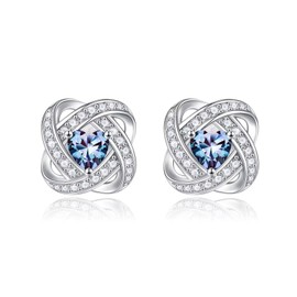 Iefil June Birthstone Earrings, 925 Sterling Silver Heart Stud Earrings for Women Girls Jewelry Earrings Mothers Day Valentines Birthday Gifts for Women Her Alexandrite Jewelry