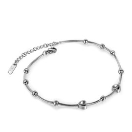 Kim Johanson Sunny Love Heart Women's Anklet Stainless Steel Silver with Extra Strong Lobster Clasp Including Jewellery Bag, Stainless Steel, Without Stone