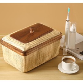 Teng Jin Rectangular with Lid Handmade Nantucket basket Cane staves finely-woven home-storage-baskets-and-containers Arts,Decorative Storage Baskets for Shelves