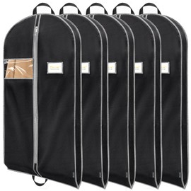 BALEINE 5PK Heavy Duty Garment Bag with Shoe Storage Travel Bag for Dresses, Suit, Coats Travel Essential (43", Black)