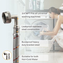 Washer Hoses 6 Ft Premium Stainless Steel with 90 Degree Elbow, Long (2 Pack) Burst Proof, Hot and Cold Striped Water Connection Inlet Supply Lines for Washer, Washing Machine Hoses from Wellup
