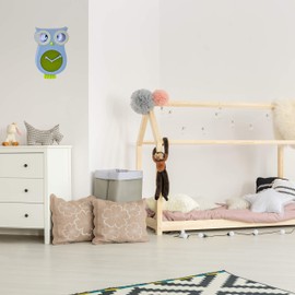 TFA Dostmann Willy 60.3052.06 Silent Owl Shaped Wall Clock for Children's Bedroom, Blue, (L) 110 x (B) 70 x (H) 330 mm