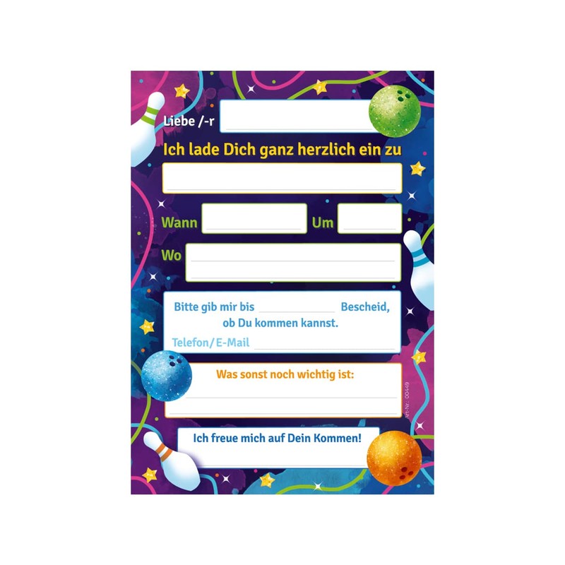 12 Invitation Cards for Children's Birthday Bowling Bowling Party Invitations