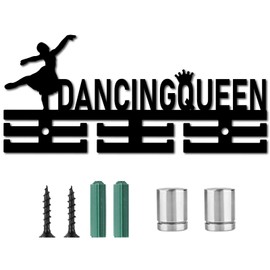 CREATCABIN Dancing Queen Medal Hanger Acrylic Display Medal Holder Rack Sports Hanging Athlete Awards Wall Mount Decor over 40 Medals for Gymnastics Ribbon Soccer Running Swimming Black 11.4 x 5.1Inch