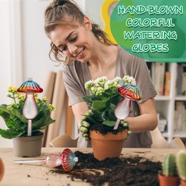 Plant Watering Globes Mushroom, Rainbow Gradient Color Plant Watering Devices, Self Watering Planter Insert, Self Watering Globes - Watering Bulbs for Indoor Plants for Travel Vacation (4 PCS)