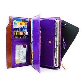 ANDOILT Women's RFID Blocking Large Capacity Luxury Wax Genuine Leather Clutch Wallet Card Holder Organizer Ladies Purse Purple