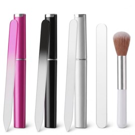 Glass Nail Files for Natural Nails 5 Pcs Glass File Set, Crystal Nail File with Case,Nano Emery Boards for Nails