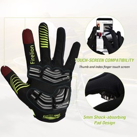 FIRELION Cycling Gloves Breathable Mountion Bike Bicycle Gloves - Gel Pad MTB DH Anti-Slip Shock-Absorbing - Touch Recognition Full Finger Gloves for Men/Women