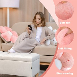 Mineup 2 Pcs Flower Pillow, 35cm Flower Cushion, Flowers Shaped Cushion Floor Chair Seat Pad for Home Bedroom Decoration Sofa Chairs and Car Seats, Lovely Gifts, Fluffy Soft, White&Pink