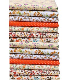 MSCFTFB 14 Pieces Assorted 7 Designs Cotton Square Fabric Bundles Sewing Square Patchwork Precut Fabric Scraps for DIY Quilting Applique Doll Dress Making (Orange)