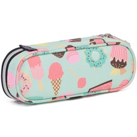 NEW TILAMI Pencil Bag Pouch Pen Bag Wide Opening Soft Quilted Pencil Pouch Organizer with Zipper Portable Pencil Bag for Teen Girls, GreenIceCream-344