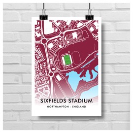 GroundDesigns NORTHAMPTON TOWN Football Gift SIXFIELDS STADIUM Art Map Unframed A3 Print NTFC