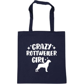 Hippowarehouse Crazy rottweiler girl - dog Tote Shopping Gym Beach Bag 42cm x38cm, 10 litres