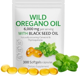 300 cápsulas blandas de Aceite de orégano orgánico y aceite de semilla negra capsulas de 6000 mg, suplemento de aceite de orégano antioxidantes