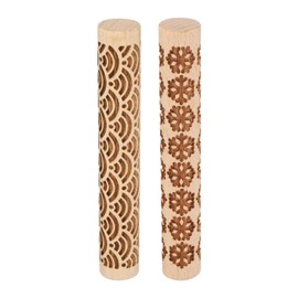 HARFINGTON 2pcs Wood Clay Roller 4" Water Wave Snowflake Pattern Rolling Pins Wood Rollers Pottery Tools Wood Grain Texture Rollers for Clay Baking Dough Playdough DIY