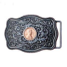 US 1973 Lincoln Cent BU Uncirculated Coin Silver Belt Buckle NEW - Beautiful Western Scroll Design - Lucky Penny