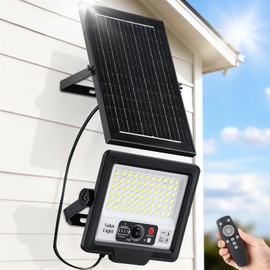 100W Solar Flood Light Outdoor Waterproof, 10000LM 6500K Motion Sensor LED Street Light, Dusk to Dawn Solar-Powered Lamp with Remote, Split Type Security Lighting with 13FT Cable for Parking Lot Yard