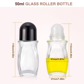 Kesell 2Pack 50ml Clear Glass Roller Bottles Refillable Roll On Bottles for Essential Oils and Deodorant with Opener Glass Roller Ball Deodorant Container (Gold and Black Caps)
