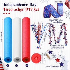 Maasechs 4th of July Foam Firecracker DIY Kits Patriotic Decorations Include Red White Blue Foam Noodles Stars Branches Sticker Ribbon Tinsel Garland for Independence Day Memorial Day Home Party Decor