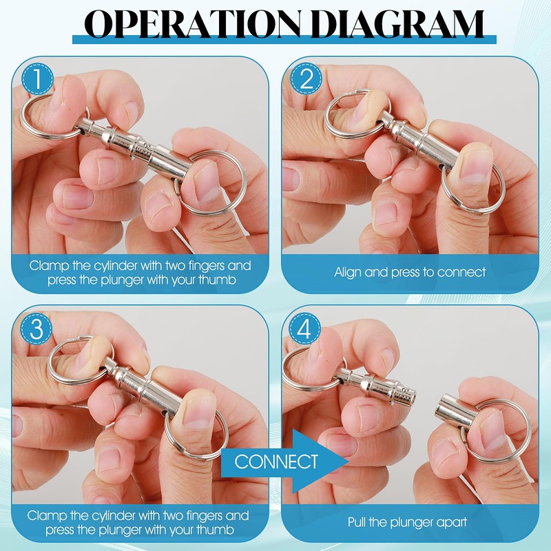 Pack of 8 Removable Key Fob with Quick Release Pull