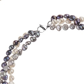 Anthony Vincent Regalo Moda 3 Hilos Blanco Gris Negro Collar Perlas Cultivadas 50 cm de largo. Súper acomodo al Cuello - Excelente opción de Regalos para Mujer! - Regalo para Mujer - Joyeria para Mujer - Cadenas para Mujer