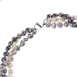 Anthony Vincent Regalo Moda 3 Hilos Blanco Gris Negro Collar Perlas Cultivadas 50 cm de largo. Súper acomodo al Cuello - Excelente opción de Regalos para Mujer! - Regalo para Mujer - Joyeria para Mujer - Cadenas para Mujer