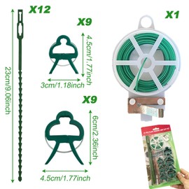 KASESSS 31-Piece Plant Clips Set, Plant Support, Grow Accessories, 20 m Flower Wire, Green, Plant Ties, Adjustable Plant Holder, Plant Clips, Binding Wire Green for Flowers, Vines, Vegetables