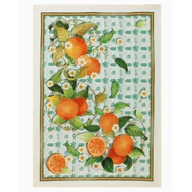 Mierco European Linens, Italian Oranges Tiles Linen Kitchen/Tea Towel, 100% Linen, Made in Italy