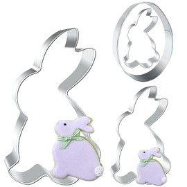 Easter Bunny Cookie Cutter 12.5/8.5/6.5 cm, Easter Cookie Cutter Rabbit Shape with Easter Eggs Easter Cookie Cutters Stainless Steel Easter Bunny Cookie Cutters Easter Baking Moulds for Baking