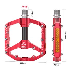 KADACHA Bicycle Pedals, StVZO-Compliant Platform Pedals with Reflectors, Lightweight Non-Slip MTB Pedals, CNC Aluminium for Mountain Bike, Road Bike, Trekking Bike (Red)