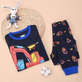 Codkkre Boys Pyjamas Toddler Pjs Kids Clothes Excavator Long Sleeve Cotton Nightwear Sleepwear Car Sets Christmas Pjs 2 Pcs 8 Years