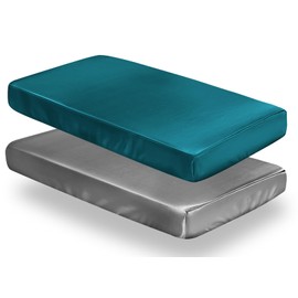 SiinvdaBZX 2 Pcs Satin Crib Sheets for Baby Boys, Silky Soft Fitted Crib Sheets for Standard Crib and Toddler Mattress (Teal & Grey, 52 x 28 x 8In)