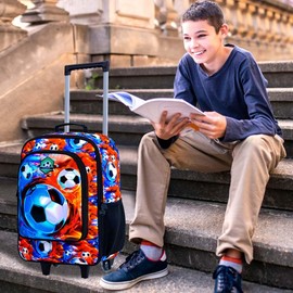 18" Kids Suitcase for Boys, Soccer Toddler Carry on Luggage Set, Cool Football Travel Rolling with Wheels (Fire)
