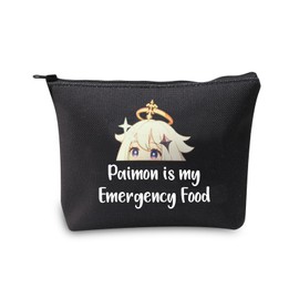 JXGZSO Anime Inspired Novelty Cosmetic Bag Paimon is my Emergency Food Traveller Gift Anime Lover Gift (Paimon black)