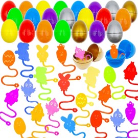 Mchochy 24 Pack Sticky Hands Toys Filled Easter Eggs, Plastic Easter Eggs Filled with Bunny Chick Easter Sensory Stretchy Toys for Kids Gifts, Easter Eggs Hunt Party Favors, Easter Basket Stuffers