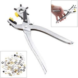 ChgImposs Leather Hole Punch Tool with Eyelets, 6 Sized Heavy Duty Revolving Leather Belt Holes Rivets Punch Hand Pliers Tool