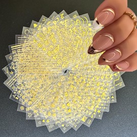 30 Sheets Gold Nail Art Stickers Decal 3D Line Flower Self-Adhesive Nail Stickers Star Moon Dollar Nail Decal for DIY Acrylic Nails Nail Supplies for Women