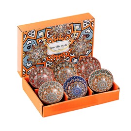 AQUGOO 6 Pcs Ceramic Bowls Set, Ceramic Rice Bowls 10 oz, Bohemian Style Colorful Bowl Gift Set, Pasta Bowl, Housewarming Gift, Festival Gifts (Style 1)