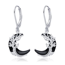 Tree of Life Earrings 925 Sterling Silver Tree of Life Moon Dangle Earrings Created Black Onyx Moon Jewelry Gifts for Women